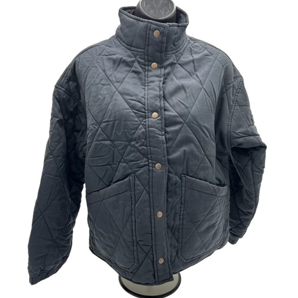 Womens XS Black Quilted Puffer Jacket Mock Neck Snap Front Midweight NWT